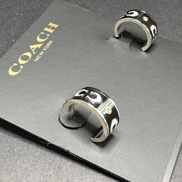 Coach Signature Enamel Huggie Earrings - NWT - Picture 1 of 2